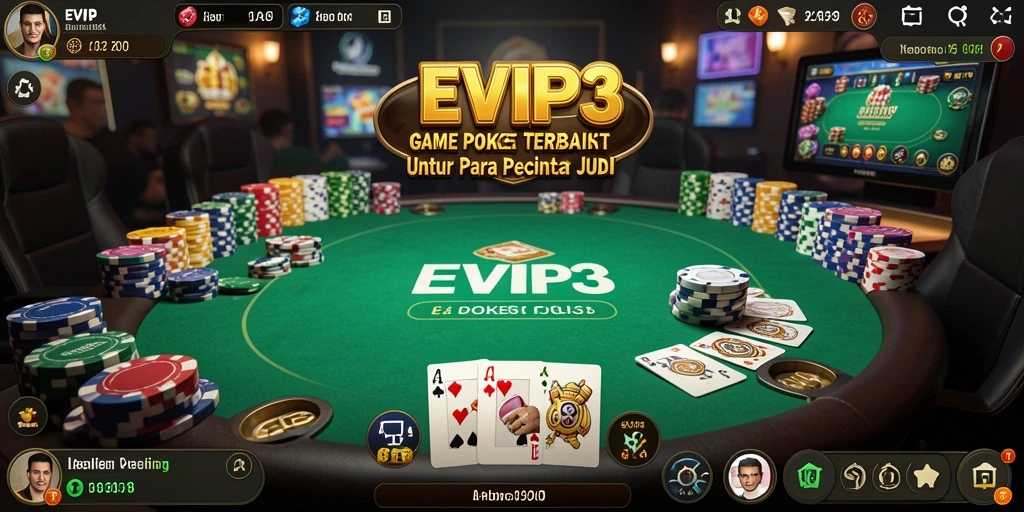 Screenshot EVIP3 menampilkan gameplay poker yang mendebarkan dan interaktif.