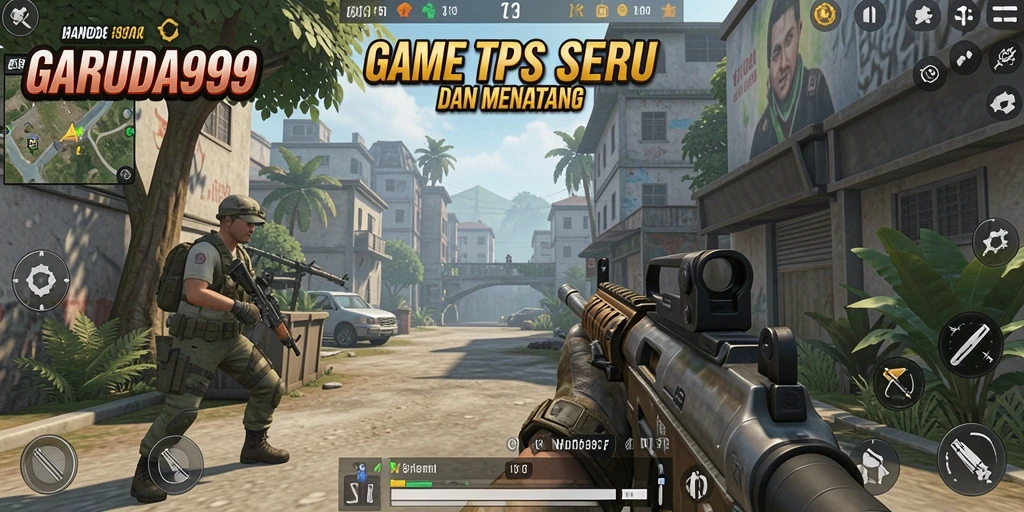 Screenshot utama GARUDA999 menampilkan aksi gameplay TPS yang seru.