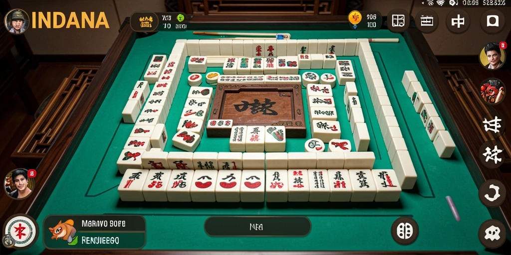 Screenshot gameplay INDAAA menampilkan suasana permainan Mahjong yang penuh warna.