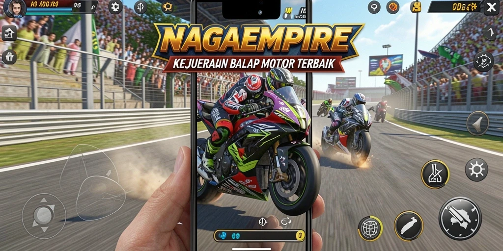 Tampilan gameplay balap motor yang mendebarkan di NAGAEMPIRE.