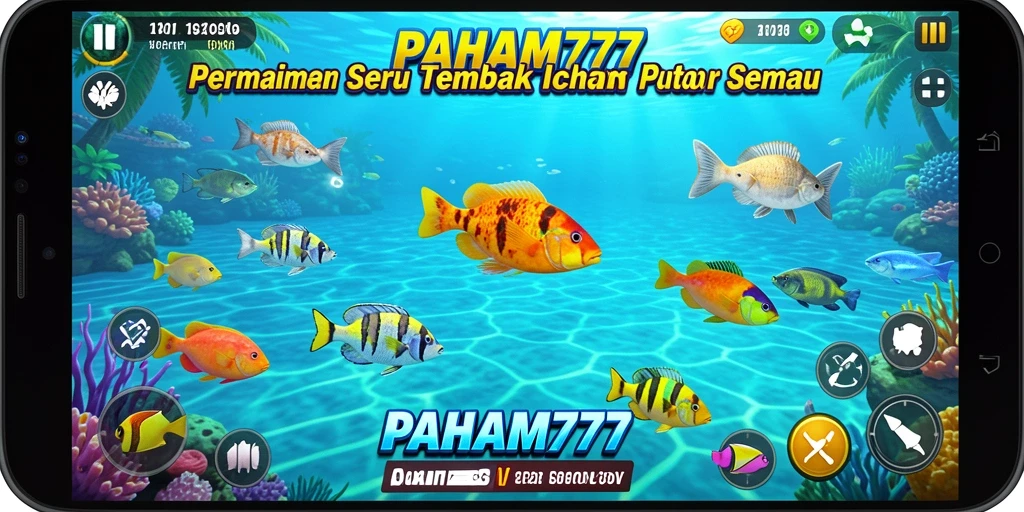 Screenshot gameplay PAHAM777 dengan aksi menembak ikan seru.