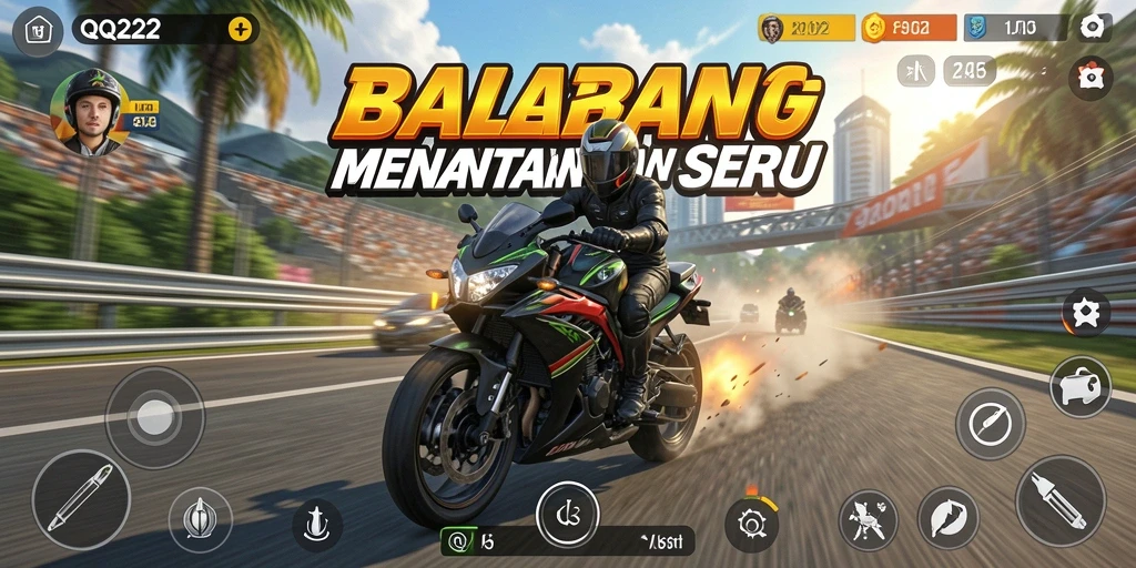 Screenshot utama QQ222 menampilkan aksi balapan motor yang menegangkan.