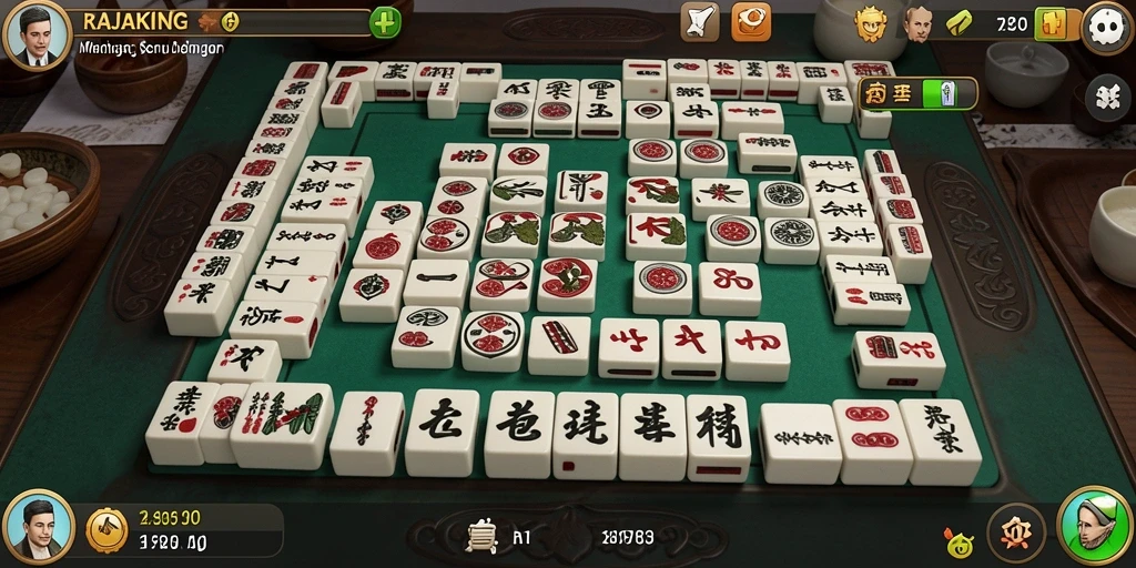 Tampilan gameplay Mahjong yang menarik dalam RAJAKING.