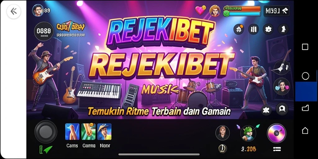 Tampilan gameplay seru di REJEKIBET dengan musik yang mengalun.